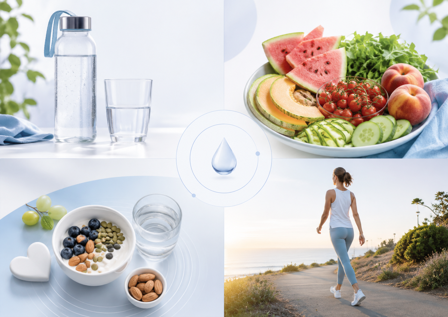 Idratazione con il caldo: acqua, frutta e verdura di stagione, spuntino equilibrato e attività fisica all'aperto
